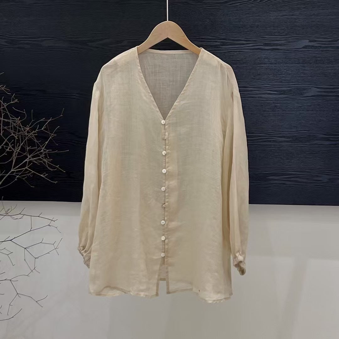 Femme Gennemsigtig Knap-Bluse med Puffærmer Stilla