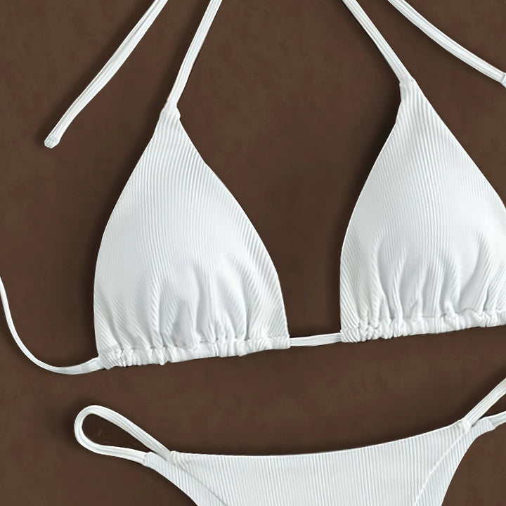 Dame Minimalistisk Ribben-Trekant-Bikini-Sæt Stilla