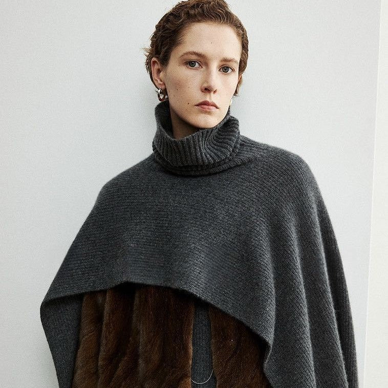 Dame elegant og moderne poncho med ekstra stor krave Stilla