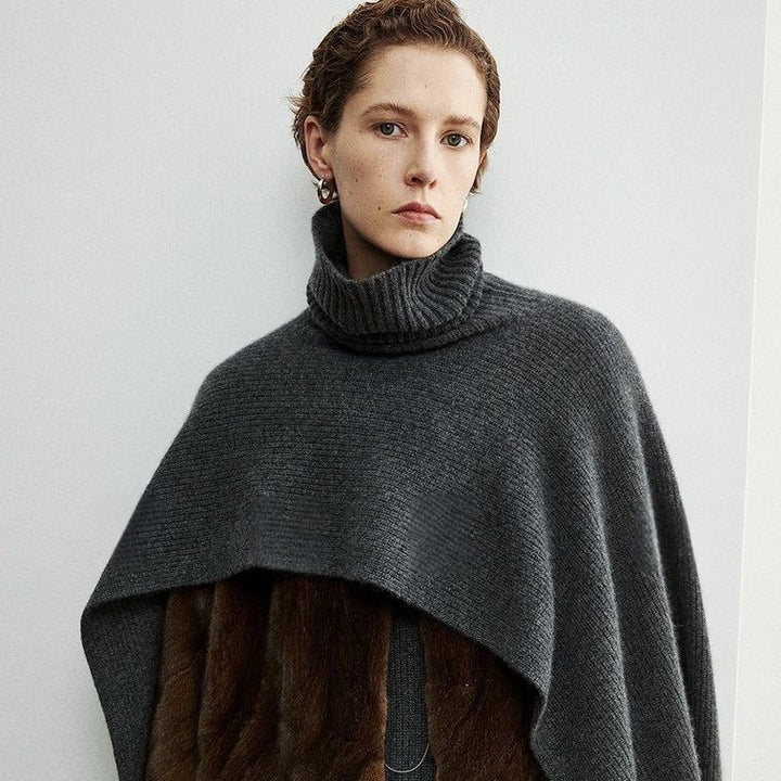 Dame elegant og moderne poncho med ekstra stor krave Stilla