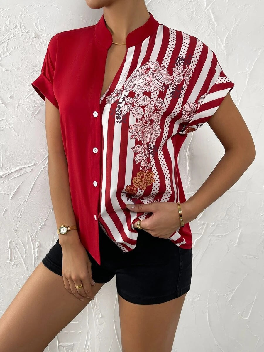Dame Trykt Kortærmet Bluse Stilla