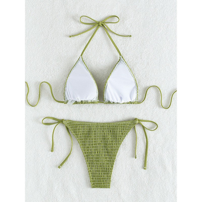 Dame Triangel-Bikini-Sæt med fine flæsedetaljer og justerbare bindebånd Skovae