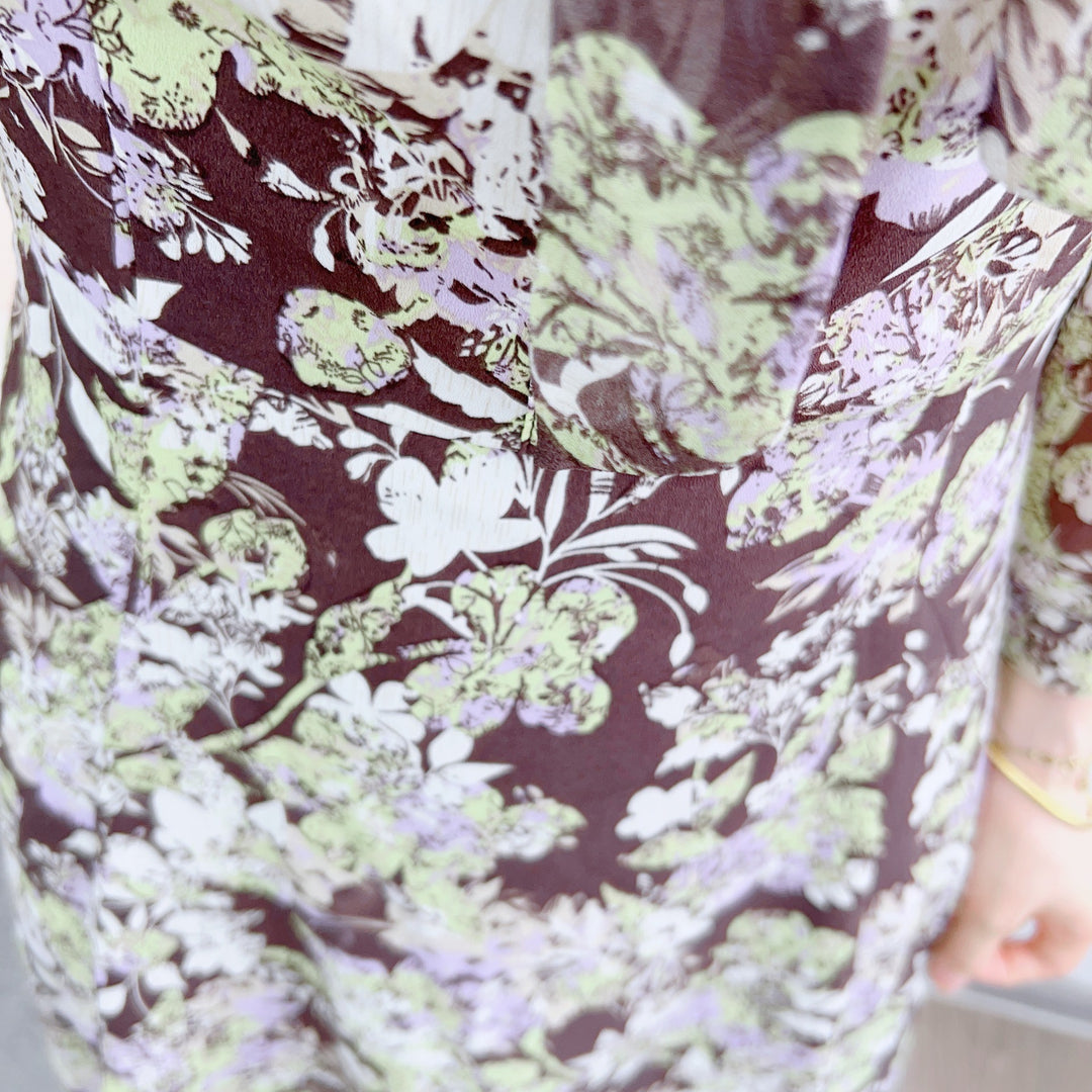 Dame Langærmet Midi-Kjole med blomsterprint og dekorativt sløjfe-udskæring Stilla