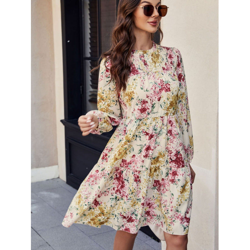 Dame Floral Print A-linje Kjole med lange ærmer Stilla