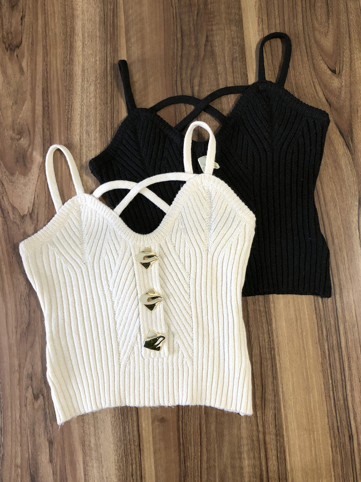 Dame cropped strik top med moderne stropper og struktureret design Stilla