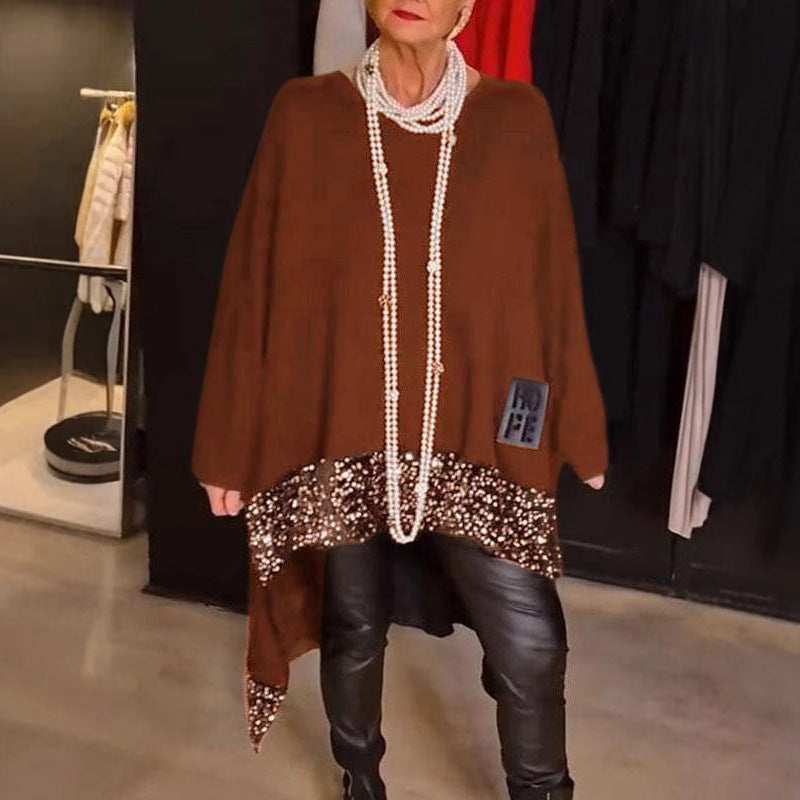 Dame Mode Oversized Pullover med Glimmerdetaljer Stilla