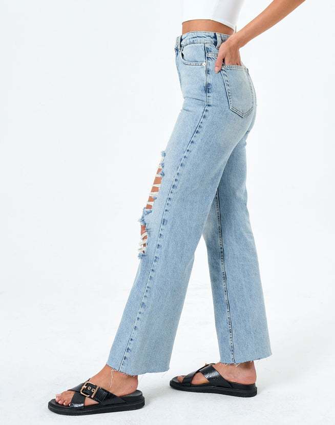 Dame Ripped Wide-Leg Jeans med høj talje og afslappet skæring Stilla