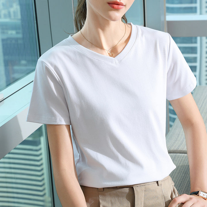 Dame Premium V-Hals T-shirt lavet af blød bomuld med figurvenlig pasform Stilla