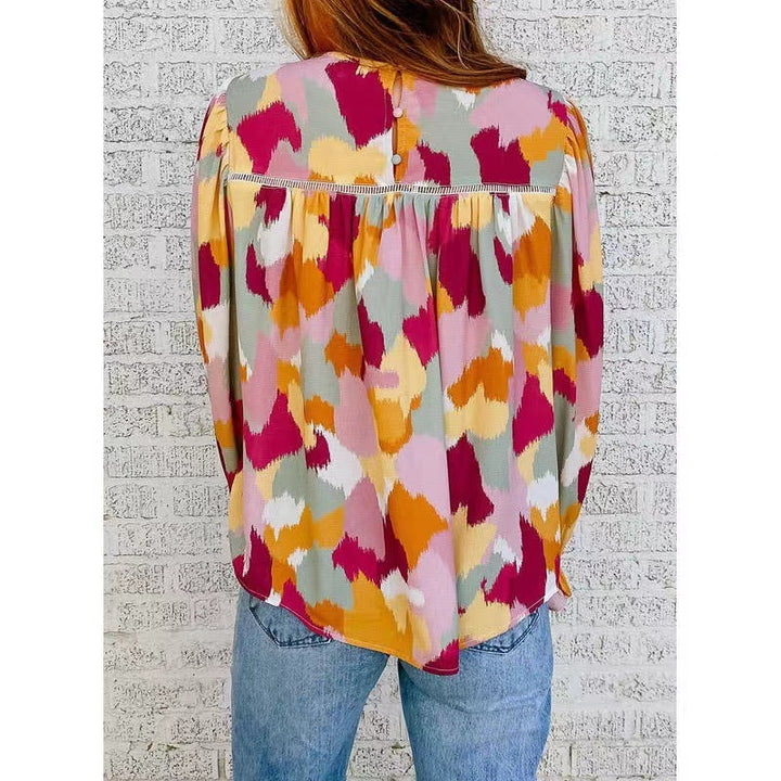 Dame Kunstnerisk Tryk Bluse med Flæsekanter Stilla