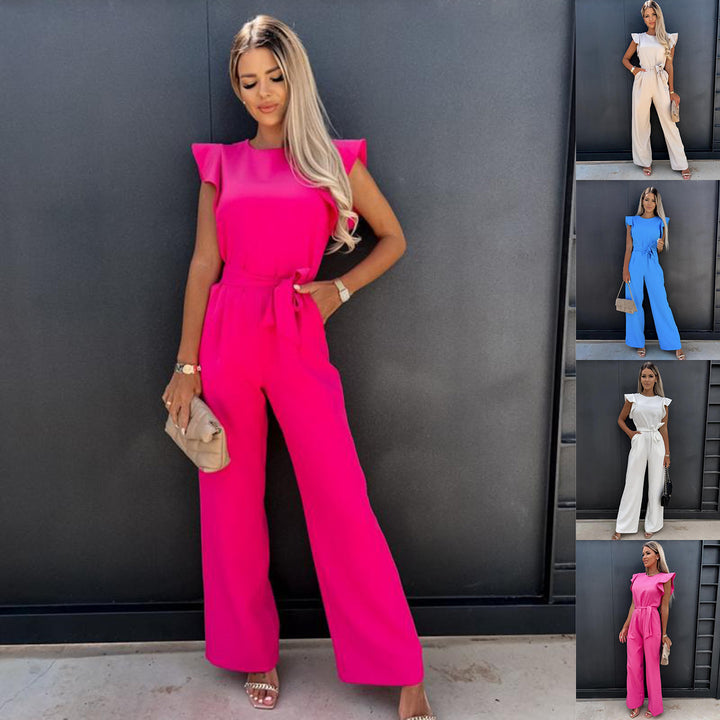 Dame Elegant Bred Beinformet Jumpsuit med Flæsedetaljer Stilla