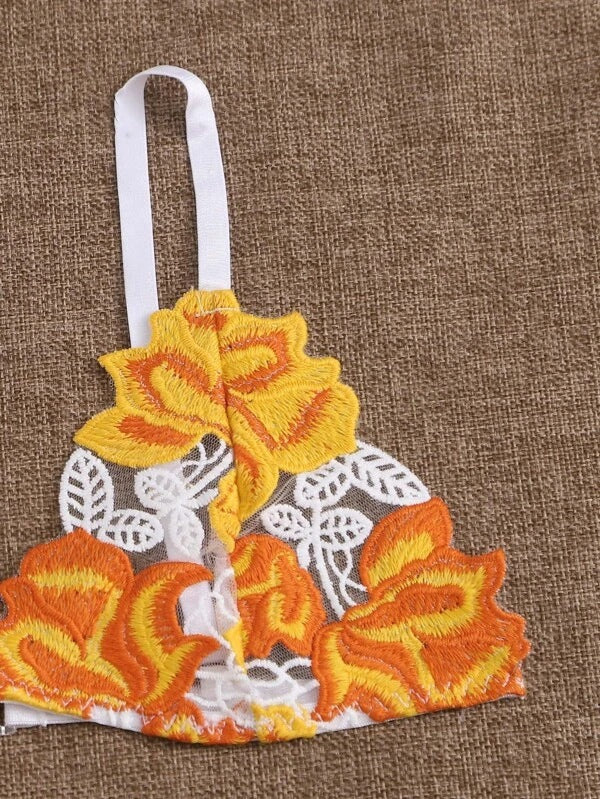 Dame Floral Broderet Bralette og String Sæt Stilla