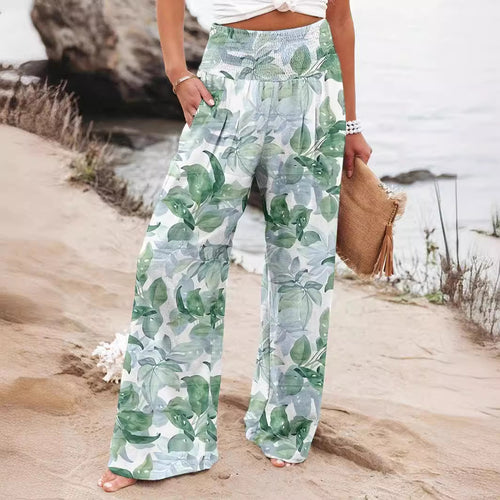 Dame Løs fit Strandbukser med blomsterprints og elastisk talje Stilla