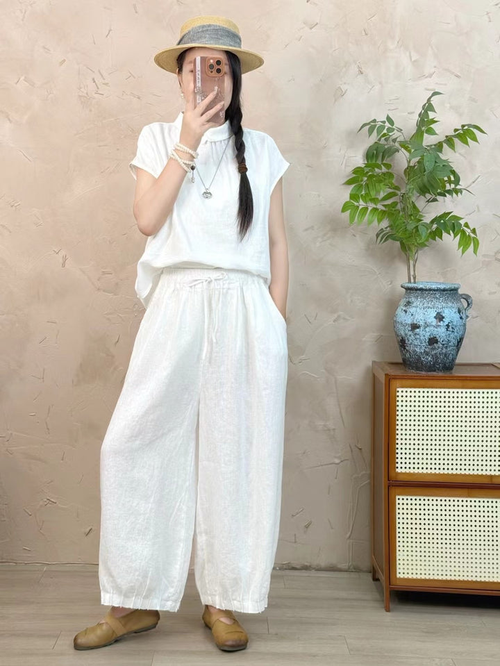 Dame Casual Højtaljede Linned-Culottes med elastiske Ankelslutninger Stilla