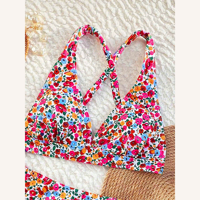 Dame Floral Print Højtaljet Bikini Sæt Stilla