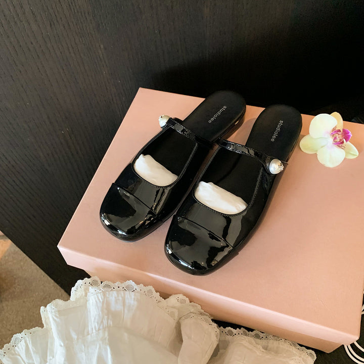 Damesmarte patenterede læder Slingback-ballerinas med perleaccent Stilla
