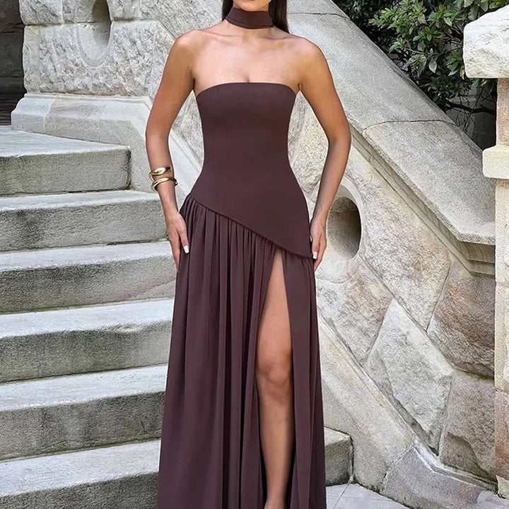 Dame Strapless Aftenkjole med asymmetrisk design og benudskæring Stilla