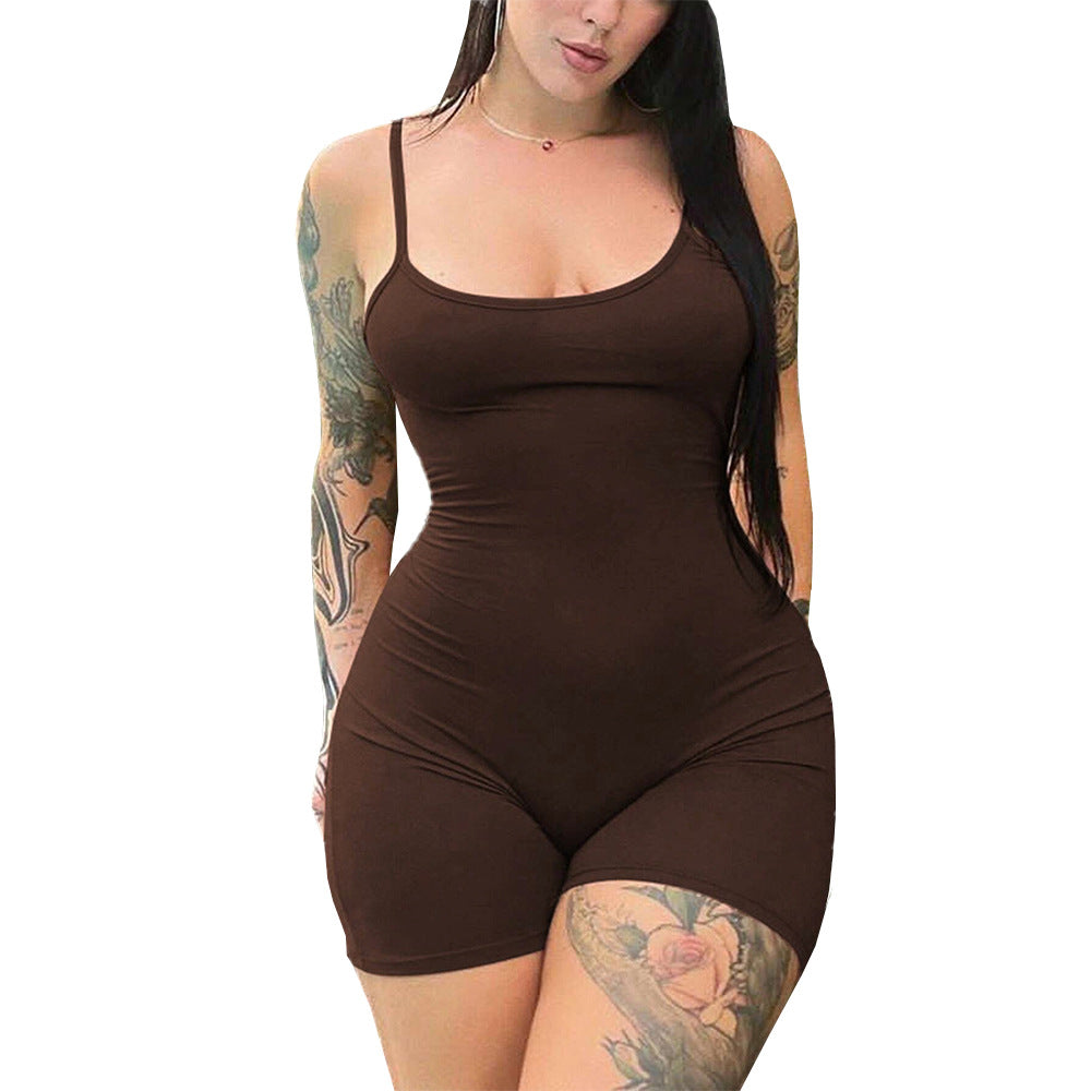 Kvinder Bodycon Jumpsuit med Dyb U-hals og Spaghetti Stropper Stilla