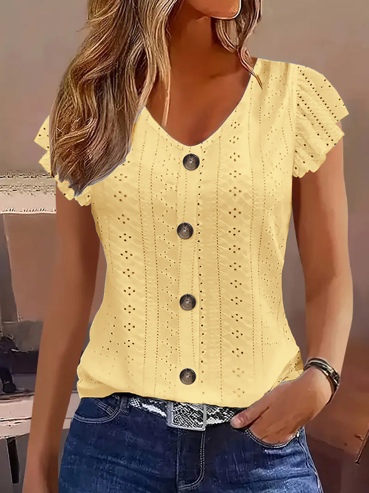 Dame elegant bluse med volangærme Stilla