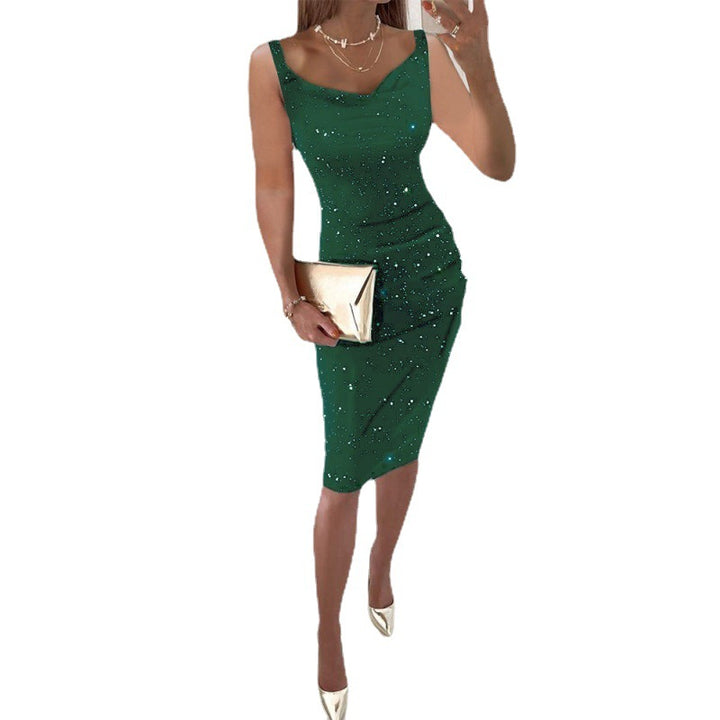 Dame Glitrende Bodycon Midi Kjole Stilla