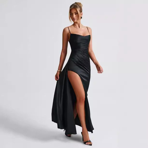 Dame Elegant Maxi Kjole med Side Slids og Smalle Spaghetti Stropper