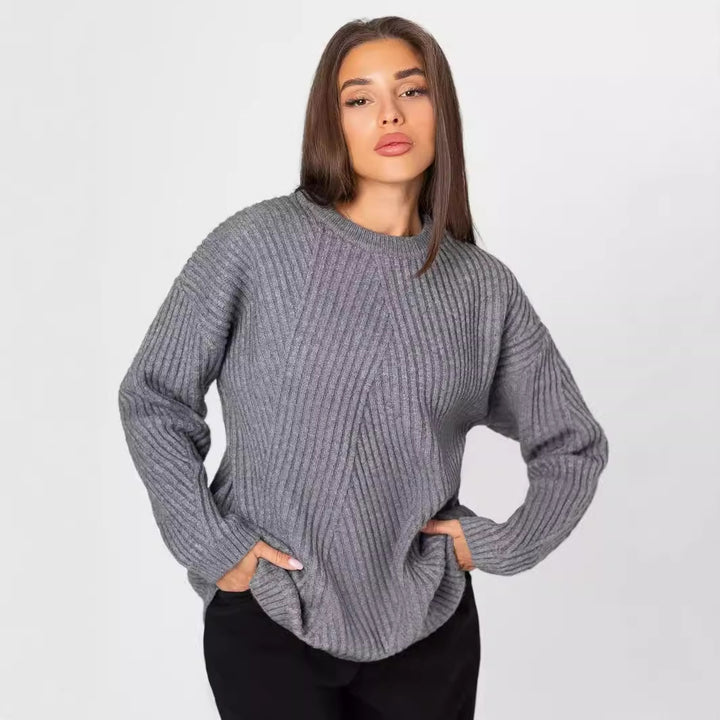 Dame hyggelig strikpullover med diagonal ribdesign Stilla