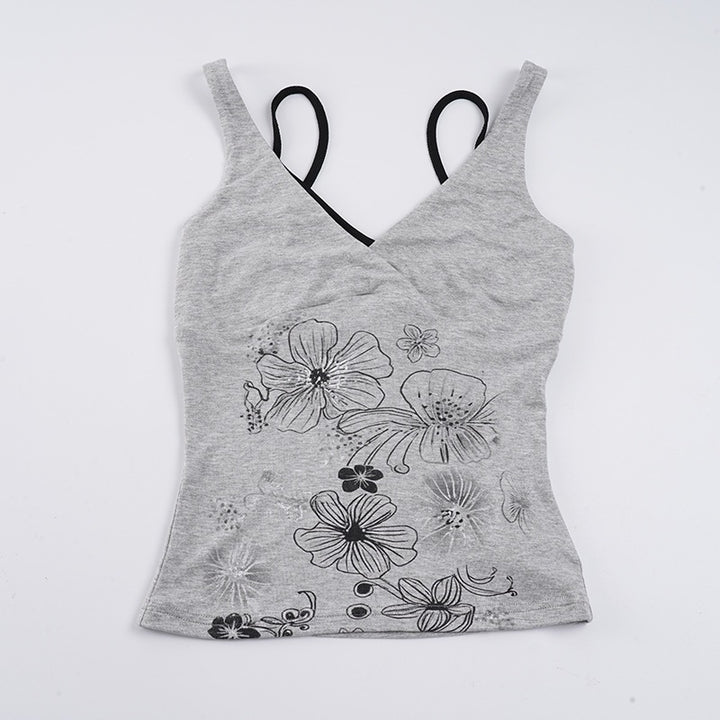 Dame Crop-Top med floralt design og spaghetti stropper Skovae