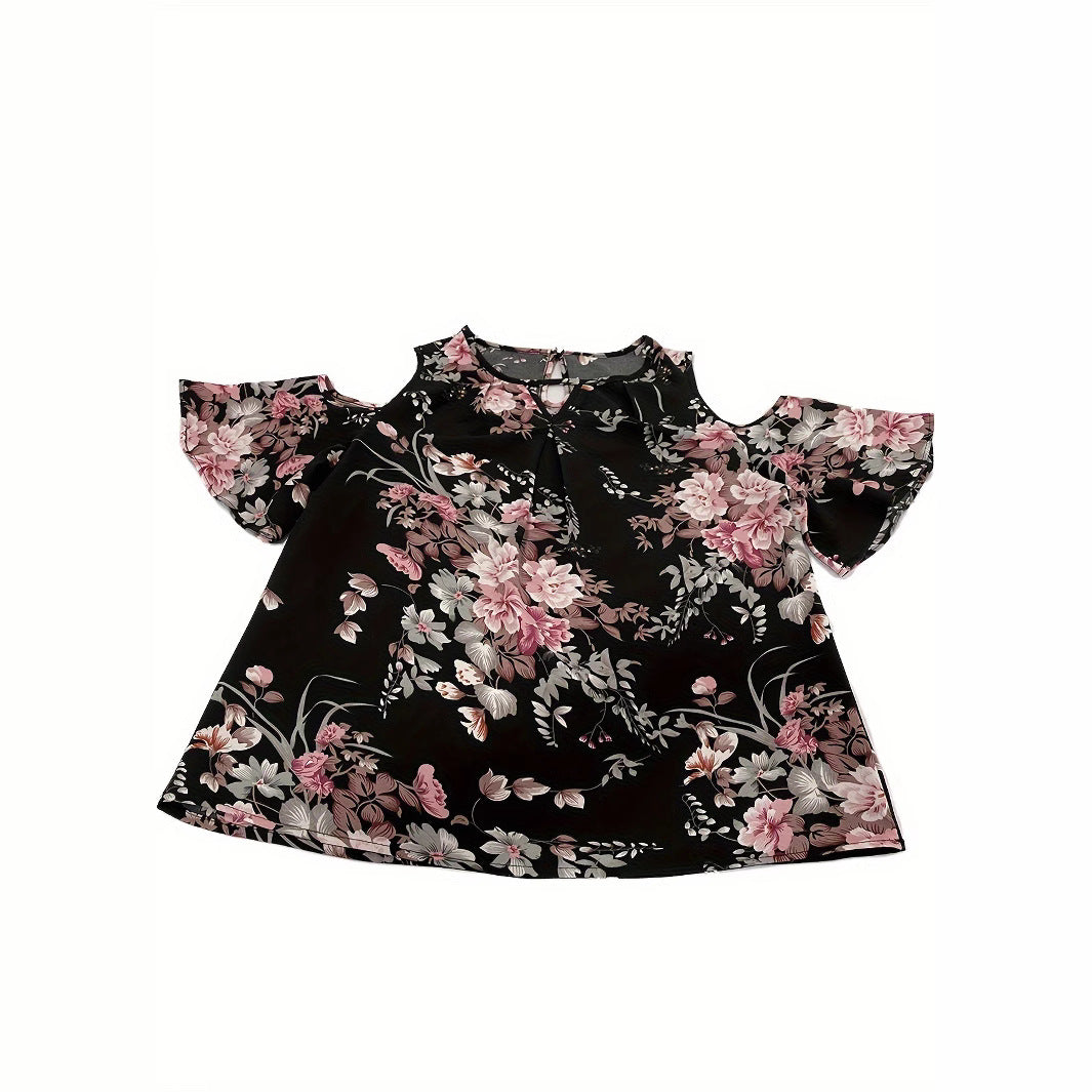Damer floral bluse med halvlange ærmer Stilla