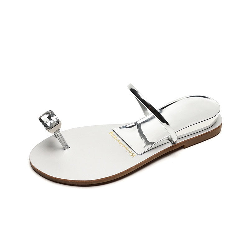 Dame Stilfulde Åbne Tå Slide Sandaler med Sten Accent Stilla