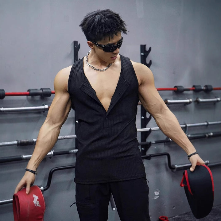 Herrer ærmeløs fitnessskjorte med innovativt snit og åndbart materiale Stilla