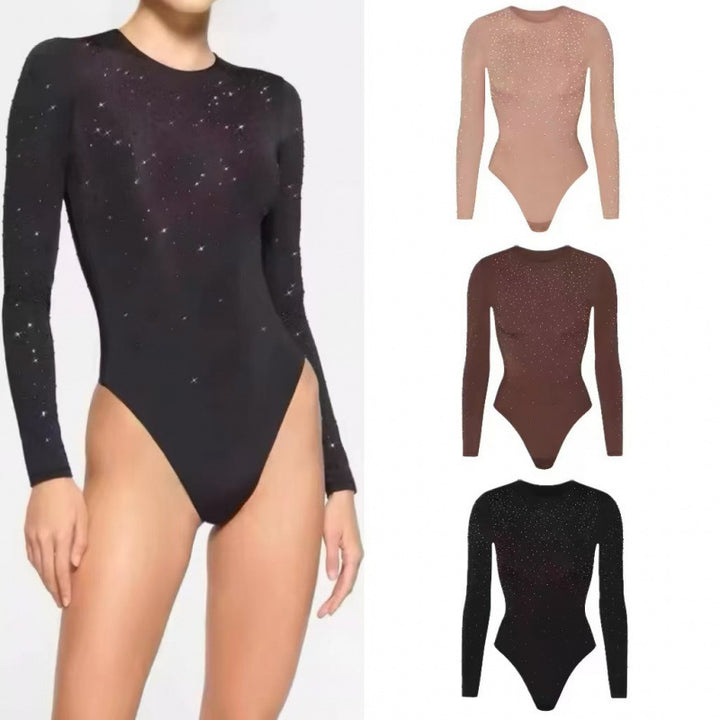 Dame Elegant Langærmet Gennemsigtig Bodystocking med Stras detaljer Stilla