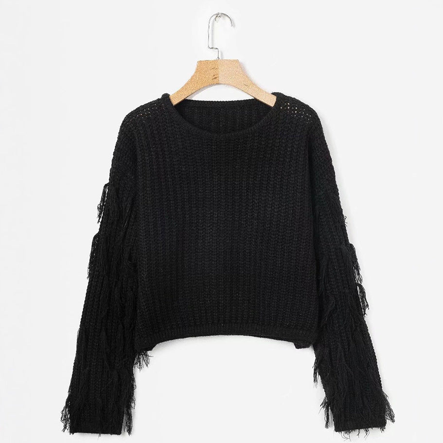 Kvindernes strikkede sweater med frynseærmer og en komfortabel pasform Stilla