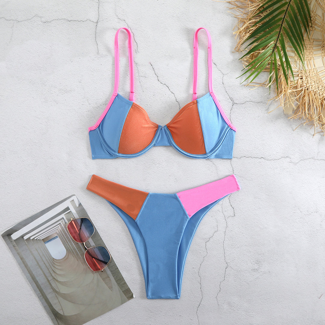 Dame Bikini-sæt med modigt farveblokdesign og justerbare stropper Stilla