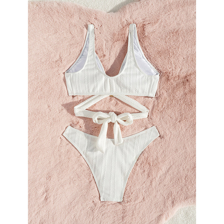 Dame Rib-design Kryds-ryg Bikiniset Stilla