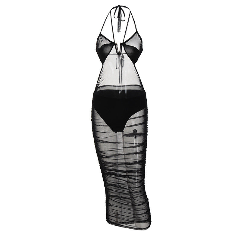 Dame Kroppsnært Maxikjole med gennemsigtig Mesh-look og spændende Cut-Outs Stilla