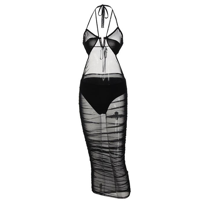 Dame Kroppsnært Maxikjole med gennemsigtig Mesh-look og spændende Cut-Outs Stilla