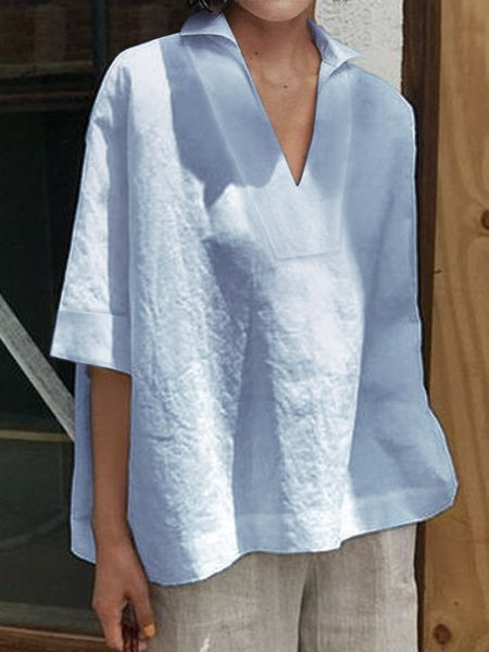 Dame Oversized Bluse med moderne V-udskæring og afslappet snit Stilla