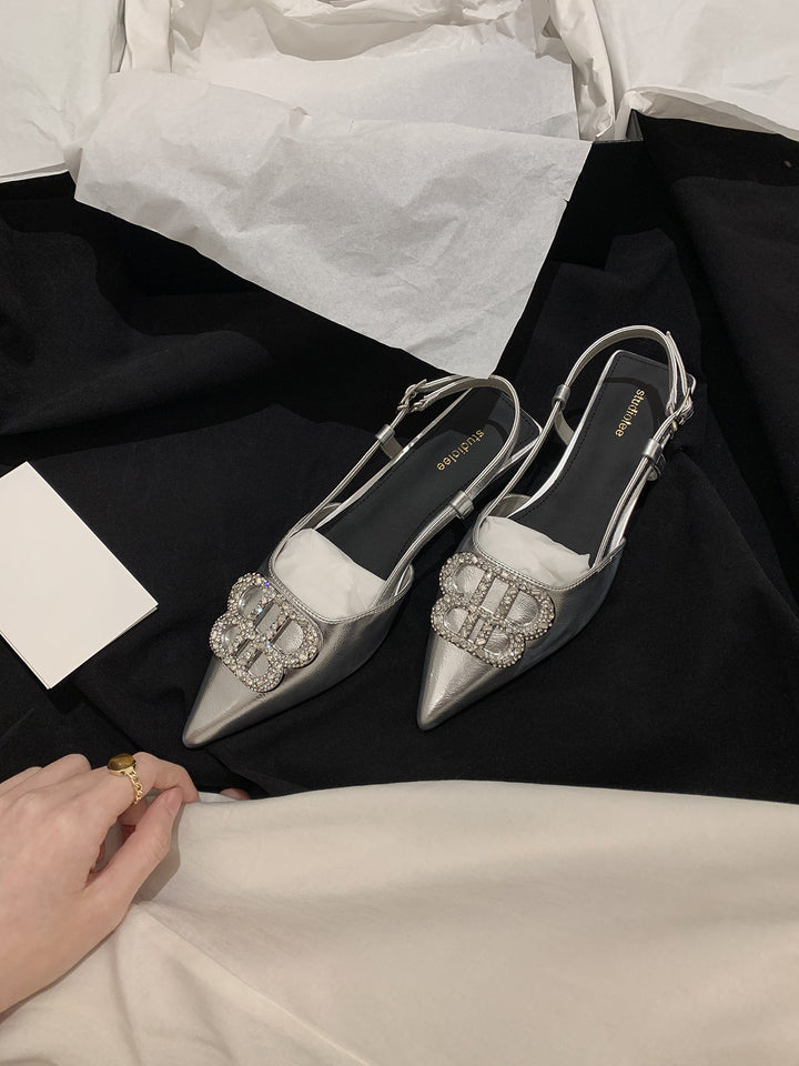 Dame elegante Slingback Ballerinas med spids tå og strass-accente Stilla