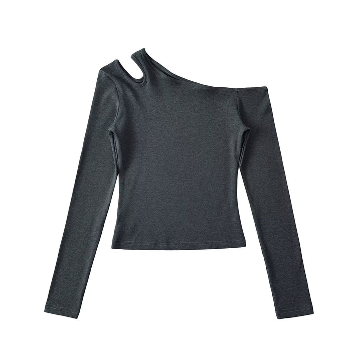 Dame asymmetrisk langærmet skjorte med off-shoulder design og kvalitets ribmateriale Stilla