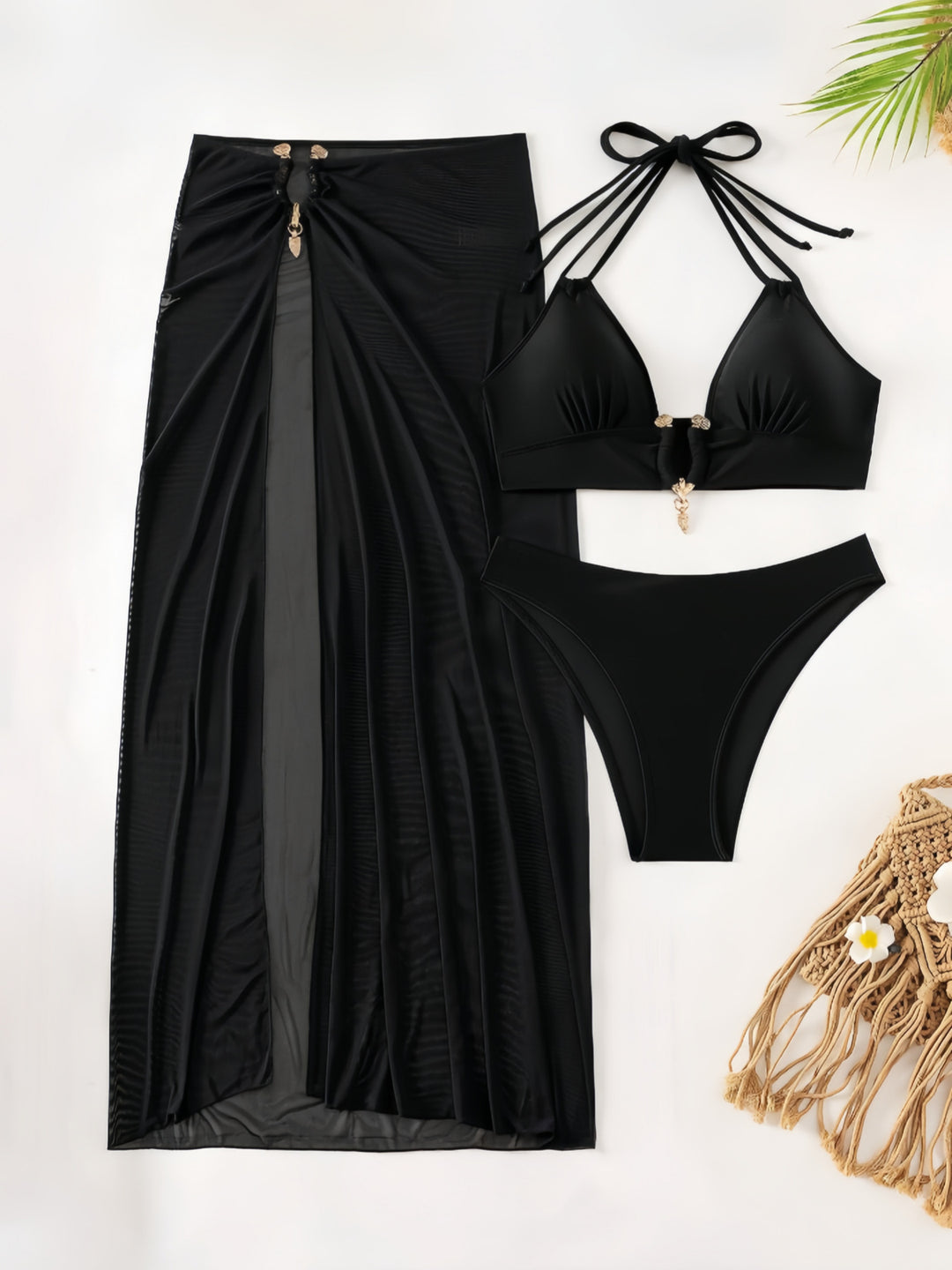 Dame Bikini-sæt med elegant indpakningsskørt og raffinerede detaljer Skovae