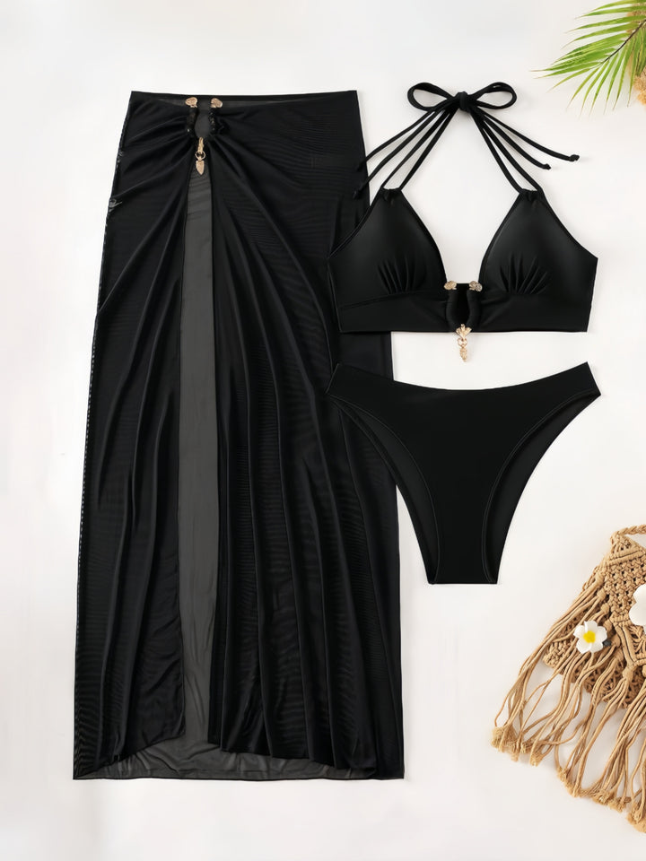 Dame Bikini-sæt med elegant indpakningsskørt og raffinerede detaljer Skovae