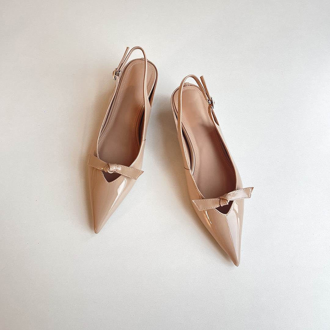 Dame Slingback Ballerinaer med spids tåparti og dekorativ bue Stilla
