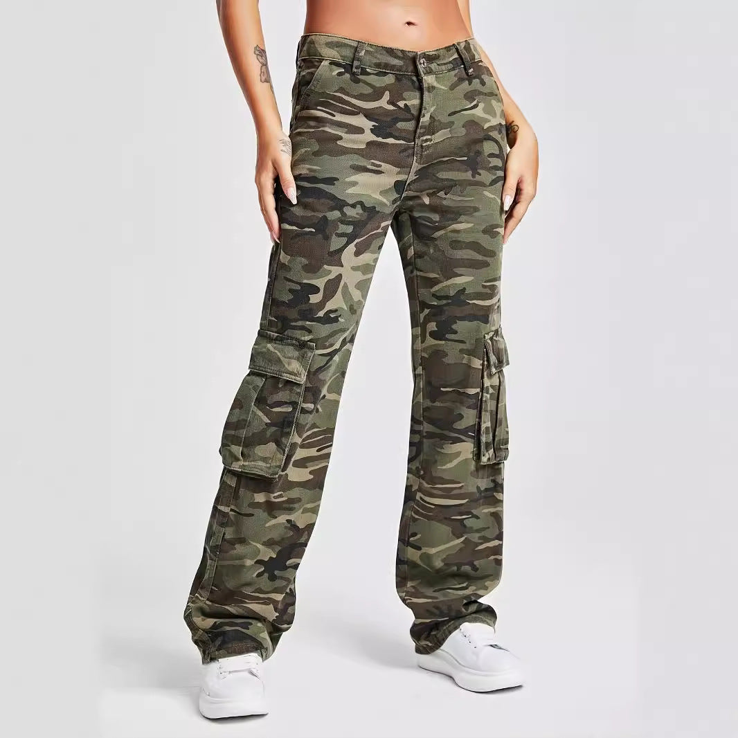 Dame Cargo-bukser i urban camouflage-stil med praktiske sidelommer Stilla