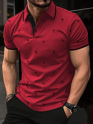 Herre poloshirt med innovativt flamingo-mønster Stilla
