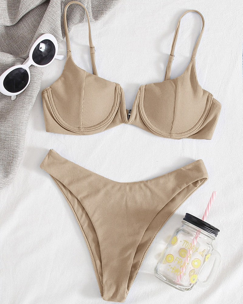 Dame Push-Up-Bikini med elegant ribbet design Skovae
