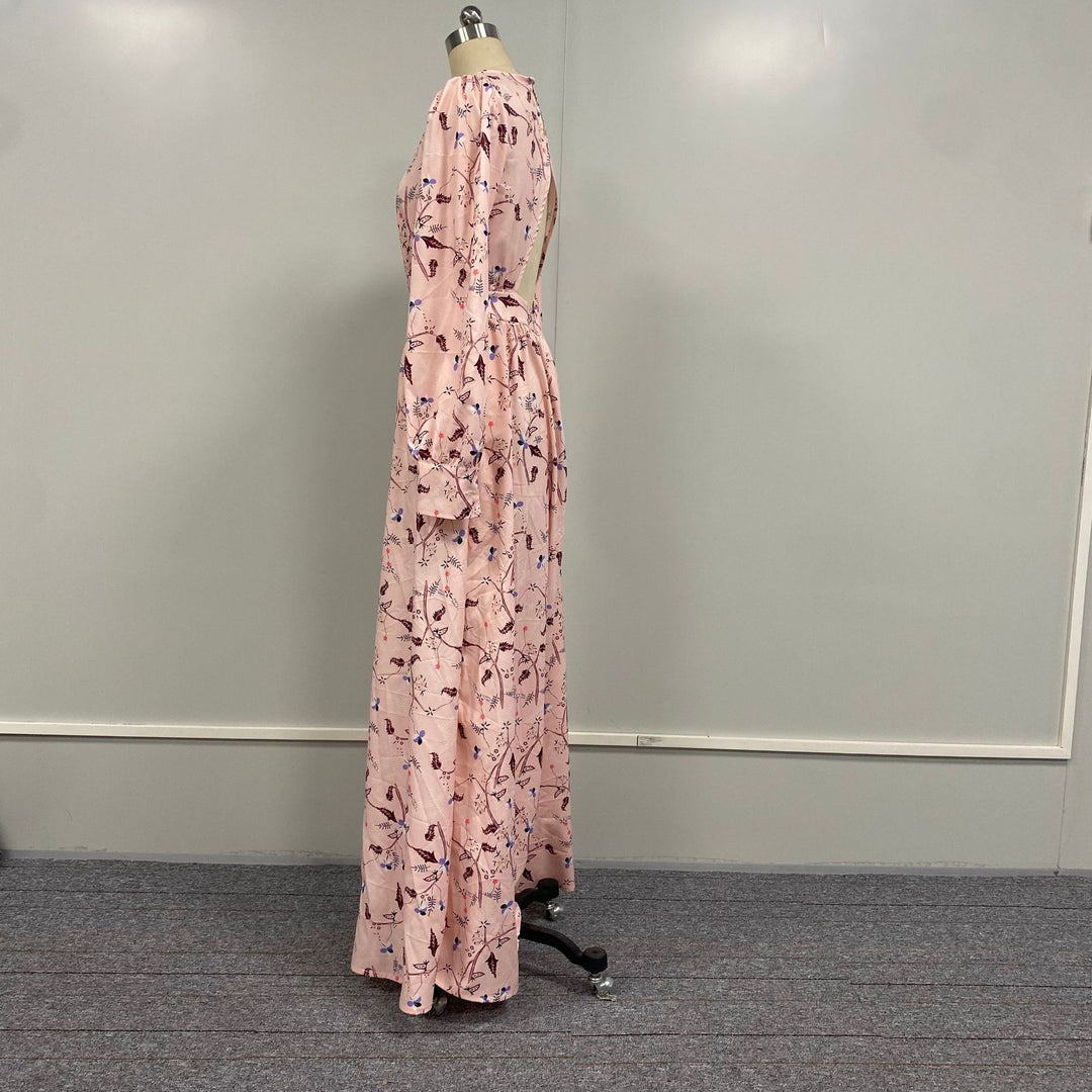 Dame maxikjole med dyb rygudskæring og elegante ærmer Stilla