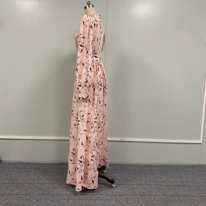 Dame maxikjole med dyb rygudskæring og elegante ærmer Stilla