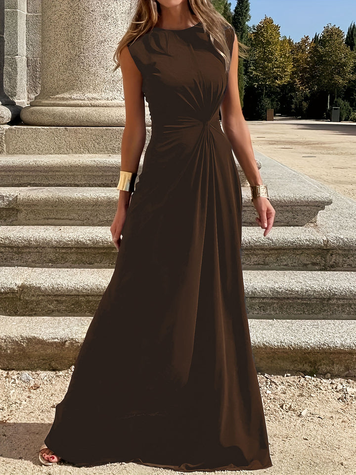 Dame Elegant Maxikjole med raffineret Drapering og Rundhalset Stilla
