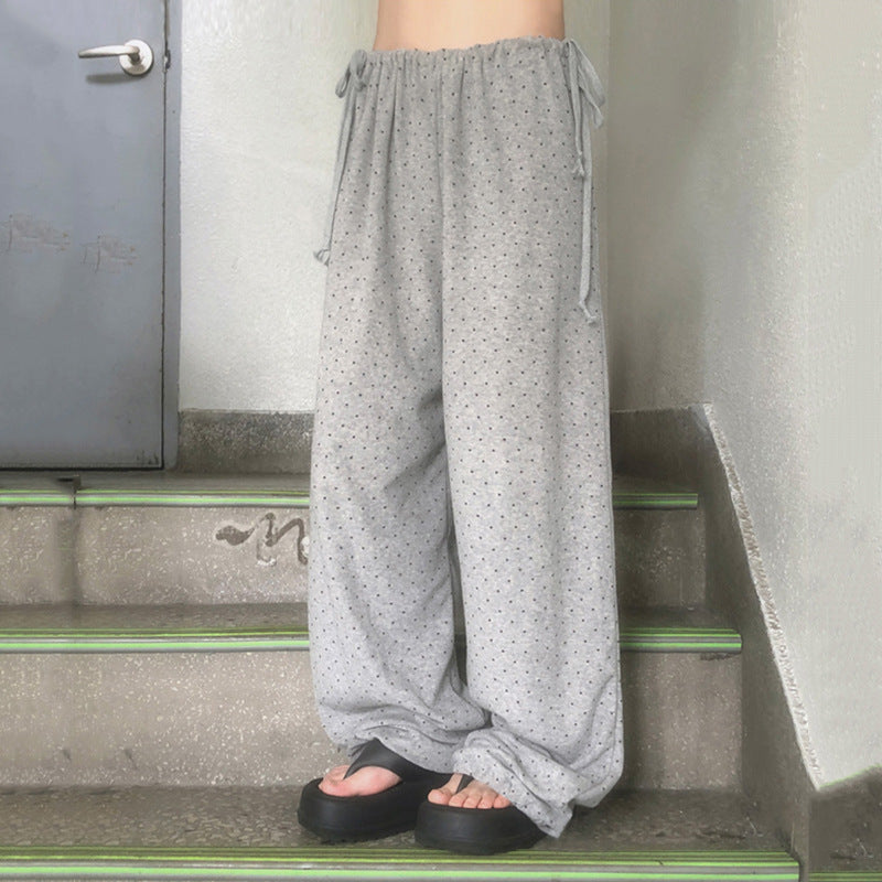 Dame loose pyjamas med fleksibel linning og dekorative bånd Skovae