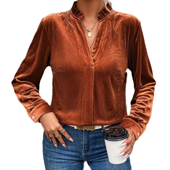 Dame Elastisk Bluse med Rynkedetaljer og Fin Struktur Stilla