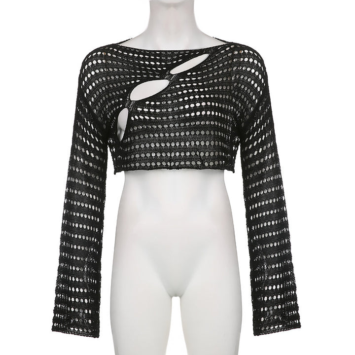 Dame Crop-Top med åbent vævemønster og raffinerede cut-outs Stilla